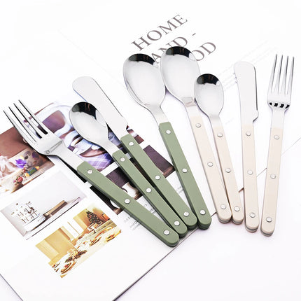 4/16Pcs Acrylic Handle Knife Fork Set Stainless Steels Dinner Cutlery Set Green Silver Western Dinnerware Home Kitchen Flatware