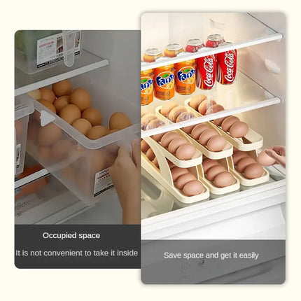 Automatic Scrolling Egg Rack Holder Storage Box Egg Basket Container Organizer Rolldown Refrigerator Egg Dispenser For Kitchen