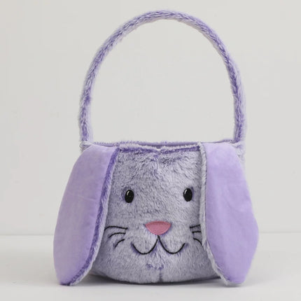 Plush Easter Basket For Kids Soft Fluffy Candy Gift Bag For Boys Girls Cute Easter Bucket Egg Hunt Bunny Bag With Ears Party
