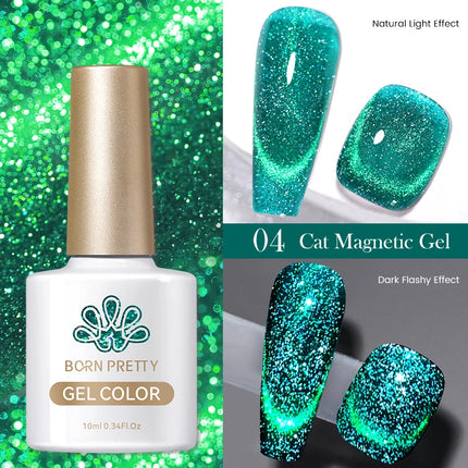 BORN PRETTY 10ml Rainbow Purple Water Light Cat Magnetic Gel Nail Polish Shining Sliver-light Holographics Semi Permanent UV Gel