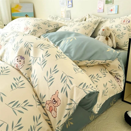 Cream Floral Bedding Set No Filler Breathable Green Ins Double Queen Size Comforter Duvet Cover Flat Sheet Pillowcase Bed Linens