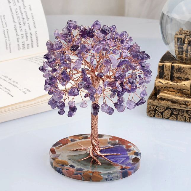 Amethyst Crystal Healing Tree on Agate Slice Base Mini Decor