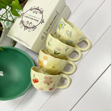 Korean Style Ceramic Flower Mugs