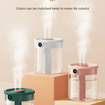 2L Cool Mist Double Spray Humidifier Atomizer Usb Night Light Home Mute Bedroom Office Night Light Digital Display Humidificador