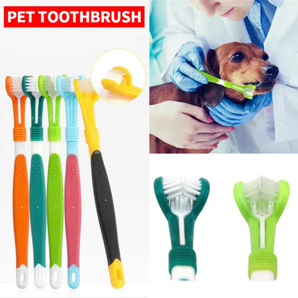 Three sided pet toothbrush, dog plastic toothbrush to remove bad breath, Tatar cleaning for oral hygiene, pet dental care, cat c