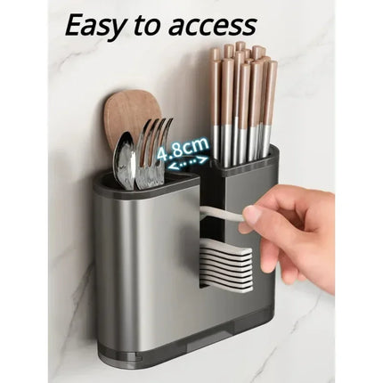Wall-mounted Chopsticks Tube Kitchen Rack Wall Hanging Punch-free Tool Rest Cutter Drain Aluminium Chopsticks Cage Storage Box