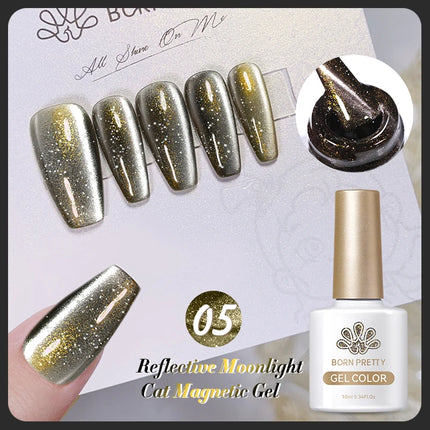 BORN PRETTY 10ml Rainbow Purple Water Light Cat Magnetic Gel Nail Polish Shining Sliver-light Holographics Semi Permanent UV Gel