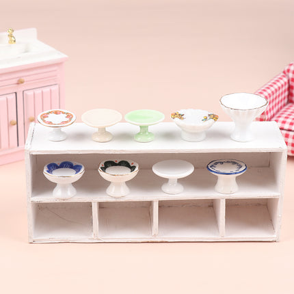 1:12 Dollhouse Miniature Ceramic Fruit Dish Plate Tall Tray Cake Plate Model Kitchen Accessories For Doll House Decor Toys Gift