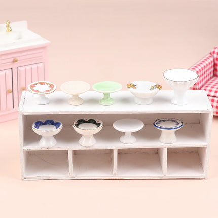 1:12 Dollhouse Miniature Ceramic Fruit Dish Plate Tall Tray Cake Plate Model Kitchen Accessories For Doll House Decor Toys Gift
