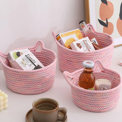 Cotton thread basket woven basket storage basket desktop storage home storage suppliesCat ears round storage basket