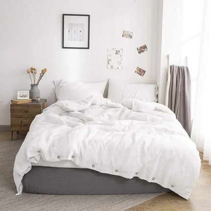 Simple&Opulence 100% Linen 3Pcs Bedding Set  Natural Flax Breathable King Size with Coconut Button Comforter Duvet Cover Set