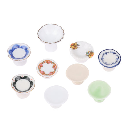 1:12 Dollhouse Miniature Ceramic Fruit Dish Plate Tall Tray Cake Plate Model Kitchen Accessories For Doll House Decor Toys Gift