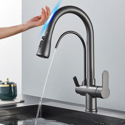 Smart Sensor Pure Water Kitchen Faucet 2 Models Spout Taps Deck Mount Daul Handle Filtered Cold Hot Water Mixer Washing Crane