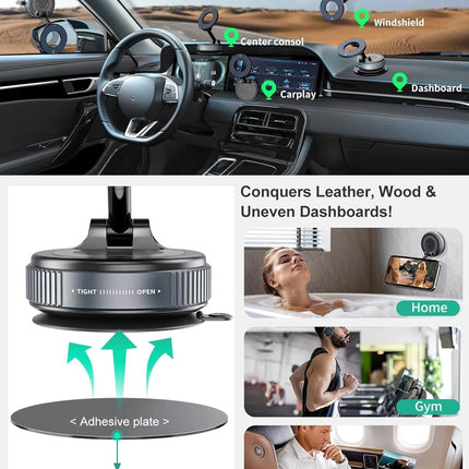 Vacuum Suction Magnetic Phone Holder for Magsafe 360° Adjustable Car Phone Mount & Retractable Vacuum Cell Phone Holders Phones