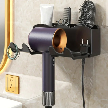 Non-Perforated Wall-Mounted Hair Dryer Storage Rack