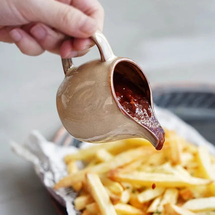 Kiln Changes Creative Ceramic Milk Jug with Handle Restaurant Steak Sauce Pot Milk Pot Gravy Boats Kitchen Retro Seasoning Tools