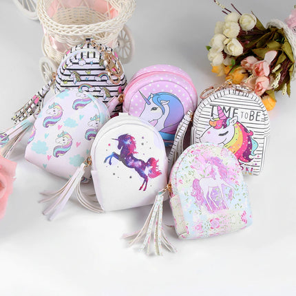 Women PU Leather Unicorn Coin Purse Mini Wallet Zipper Coin Backpack Keys Pouch Storage Bag Card Holder Home Storage Organizer