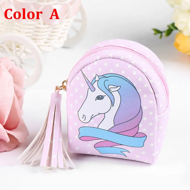 Women PU Leather Unicorn Coin Purse Mini Wallet Zipper Coin Backpack Keys Pouch Storage Bag Card Holder Home Storage Organizer