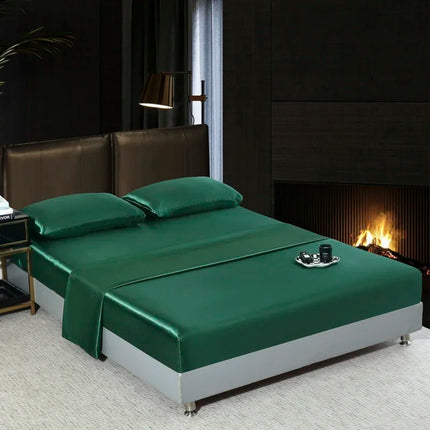 Satin Bedsheet Set High Quality Solid Color Fitted Sheet Set Single Double Queen King Size Flatsheet Set Luxury Bedding