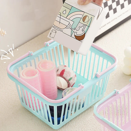 New Plastic Basket Organizer Portable Shopping Storage Box Desktop Sundries Toy Fruit Stationery Organizer Home Storage Baskets