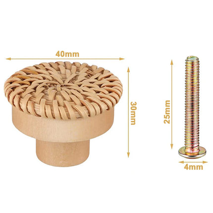 Rattan Wooden Drawer Knobs Round Handmade Cabinets Dresser Handles Wood Kitchen Cupboard Wardrobe Door Pulls for Furniture