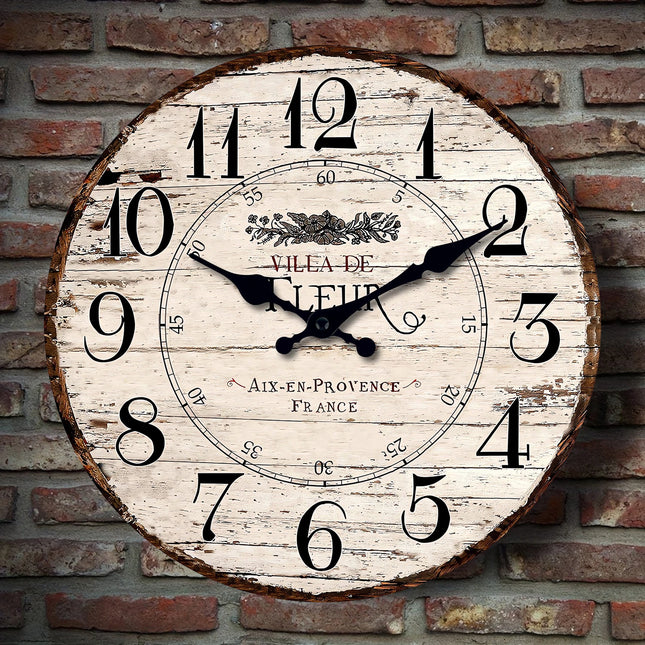 1pc Wooden wall clock, French Vintage White Silent non-ticking Kitchen Clock, Country Vintage decor Silent Wall clock-no battery