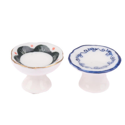 1:12 Dollhouse Miniature Ceramic Fruit Dish Plate Tall Tray Cake Plate Model Kitchen Accessories For Doll House Decor Toys Gift