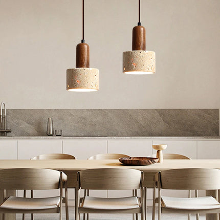 Popular Wabi Sabi Travertine Droplight Over Dining Desk Kitchen Island Yellow Marble Restaurant Decor Pendant Lamp Bedside