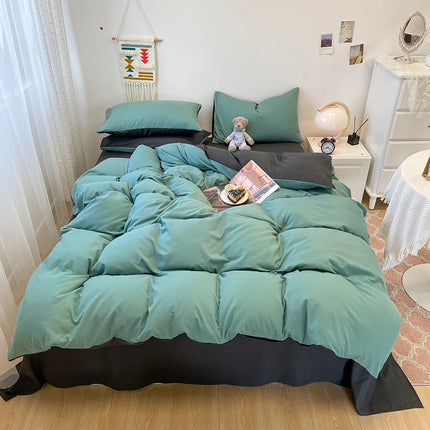 Black Bedding Set Soft Bed Linen Set Washed Cotton Duvet Cover Pillowcase and Bedsheet постельное бельё набор Home Bedclothes
