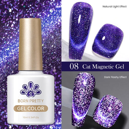 BORN PRETTY 10ml Rainbow Purple Water Light Cat Magnetic Gel Nail Polish Shining Sliver-light Holographics Semi Permanent UV Gel