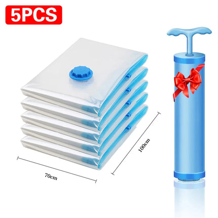 1/3/5pcs Vacuum Storage Bags,for Bedding,Pillows,Towel,Clothes Space Saver Travel Storage Bag,With Hand-Pump,Vacuum Bag Package