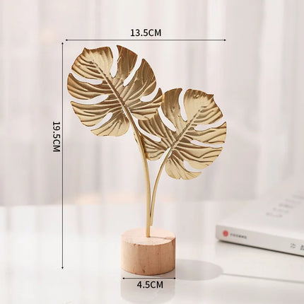 Golden Ginkgo Leaf Metal Figurine Handmade Desk