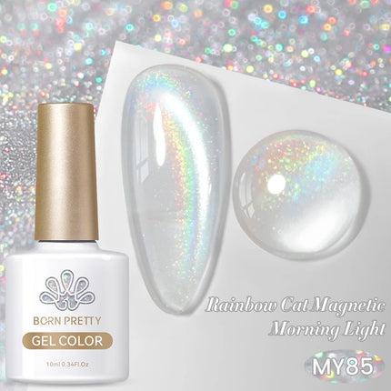 BORN PRETTY 10ml Rainbow Purple Water Light Cat Magnetic Gel Nail Polish Shining Sliver-light Holographics Semi Permanent UV Gel