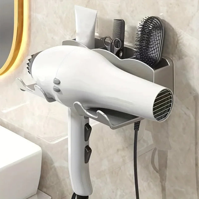 Non-Perforated Wall-Mounted Hair Dryer Storage Rack