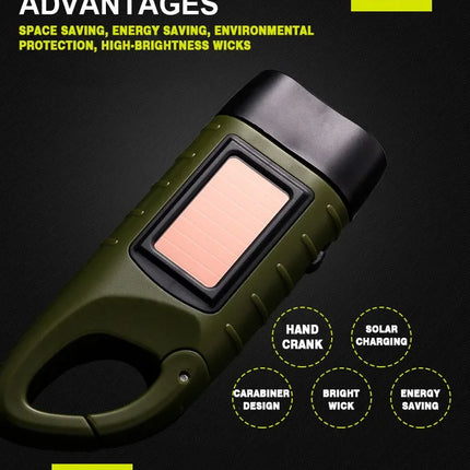 Portable LED Flashlight Tent Light Hand Crank Dynamo Solar Power Torch for Outdoor Camping Hiking Long-range Emergency Lantern