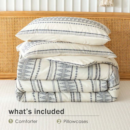 Ultra-Soft Boho Comforter Sets, Lightweight Brushed Microfiber Bohemian Chic Striped  Bedding Quilt Down Comforter Pillowsham