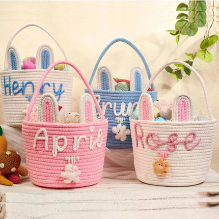 Cute Easter Eggs Basket Easter Bunny Basket For Kids Boys Girls Woven Basket With Rabbit Ear Decor Easter Empty Candy Basket