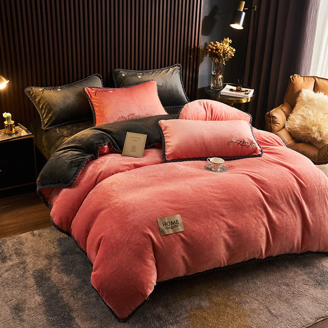Winter Milk Velvet Quilt Duvet Cover Bedding Set Warm Thicken Bed Quilt Cover Double Bed Cover Queen King Comforter Cover 220x24