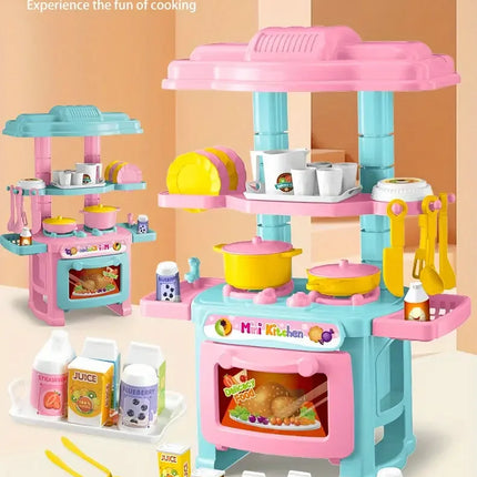 Mini Kitchen Counter Play Set DIY Simulated Cooking Food Tableware Play House Role Play Pretend Game Toy Gift Kid Boy Children