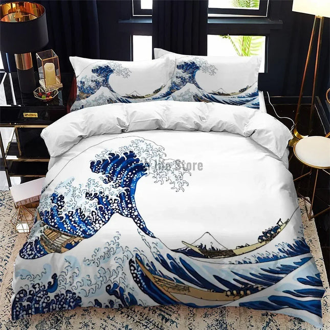 Bedding Set Japanese Painting Landscape Printed  For Kids Girl Luxury Bedding Set Duvet Cover Pillowcase Game Elements