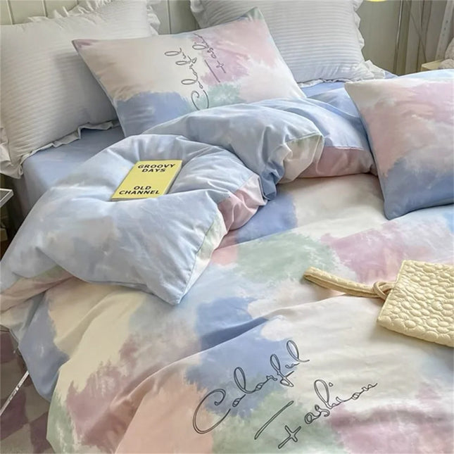 Vintage Floral Duvet Cover Set with Flat Sheet Pillowcases Single Double Size Girls Ins Korean Bedding Home Textiles No Filler