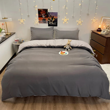 Home Textile Solid Color Duvet Cover Pillow Case Bed Sheet AB Side Quilt Cover Boy Kid Teen Girl Bedding Linens Set King Queen
