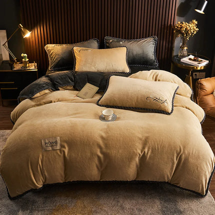Winter Milk Velvet Quilt Duvet Cover Bedding Set Warm Thicken Bed Quilt Cover Double Bed Cover Queen King Comforter Cover 220x24
