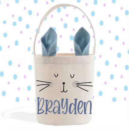 Personalized Easter Basket with Bunny Ears Custom Name Easter Gift Basket for Kids Easter Egg Hunt Storage Home Party Decoration