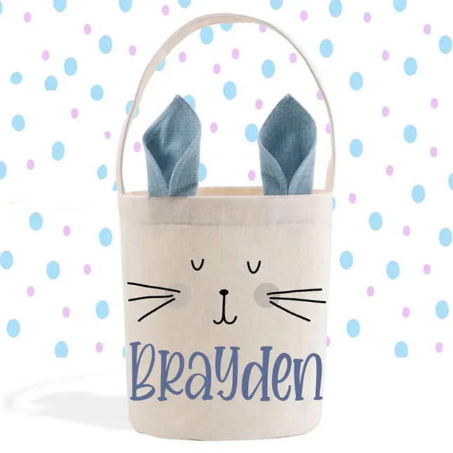 Personalized Easter Basket with Bunny Ears Custom Name Easter Gift Basket for Kids Easter Egg Hunt Storage Home Party Decoration