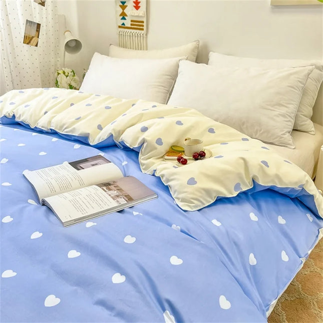 Sky Blue Duvet Cover 150*200 RU Single Bedding Quilt Bag One Person Comforter Cover Stripe Grid Heart Bed Linens