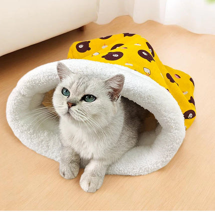 Winter Warm Pet Sleeping Bag Lamb Wool Warm Kitten Nest Drilling Hole Bedding Semi Closed Small Dog Kennel for Both Dogs Cats