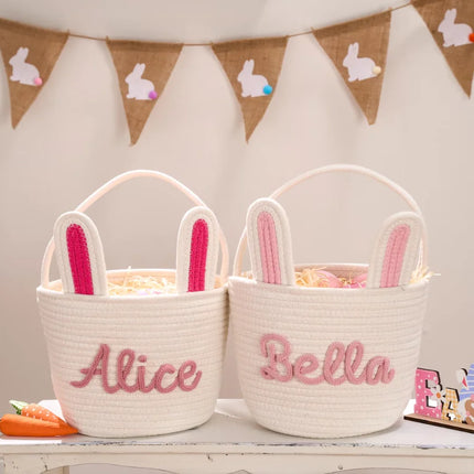Personalised Easter Name Basket, Bunny & Carrot Rope Basket for Baby First Easter, Easter Egg Hunt Basket, Baby Shower Gift