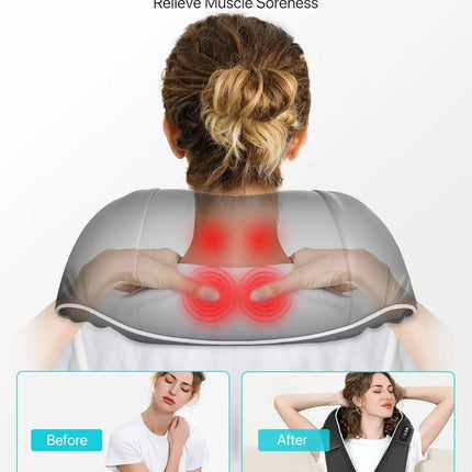 Shiatsu Neck and Shoulder Massager Heated Back Massager U Shape Deep Kneading Electric Massage Pillow For Neck Waist Leg Body