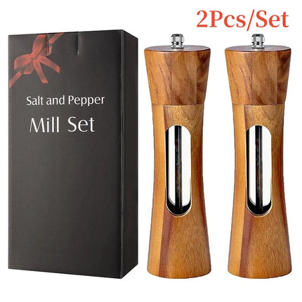 Acrylic Manual Salt Pepper Grinder Set Kitchen Sea Salt Pepper Grinder Pepper Mill Wooden Kitchen Pepper Shakers Spice Salt Mill